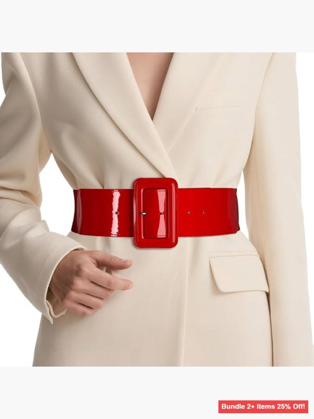 Wide Patent Leather Belt with Square Buckle for Dresses and Coats